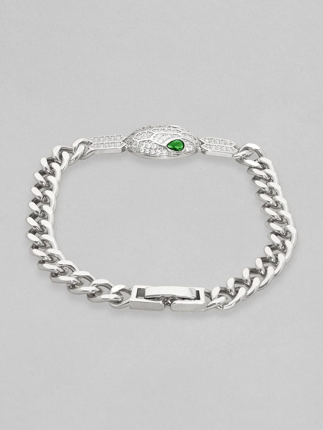 Rubans Rhodium Plated Cuban Chain Crystal Srtudded Serpant Bracelet