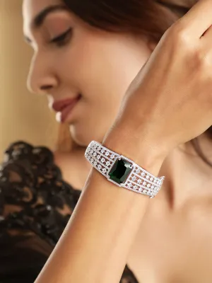 Rubans Rhodium plated Emerald Zirconia Studded Statement Bracelet