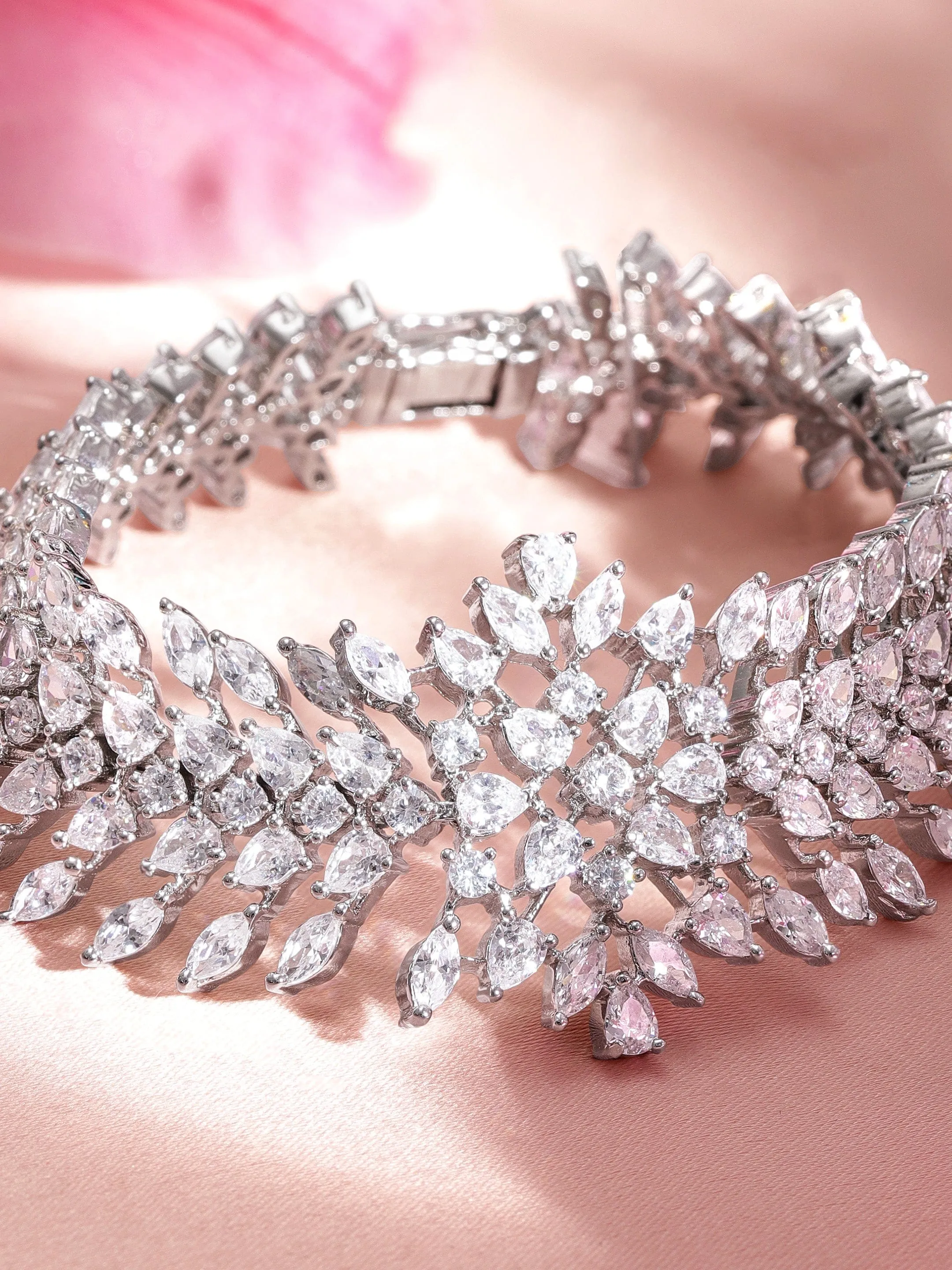 Rubans Rhodium plated Marquise and Pear Crystal zirconia demi-fine Luxury bracelet