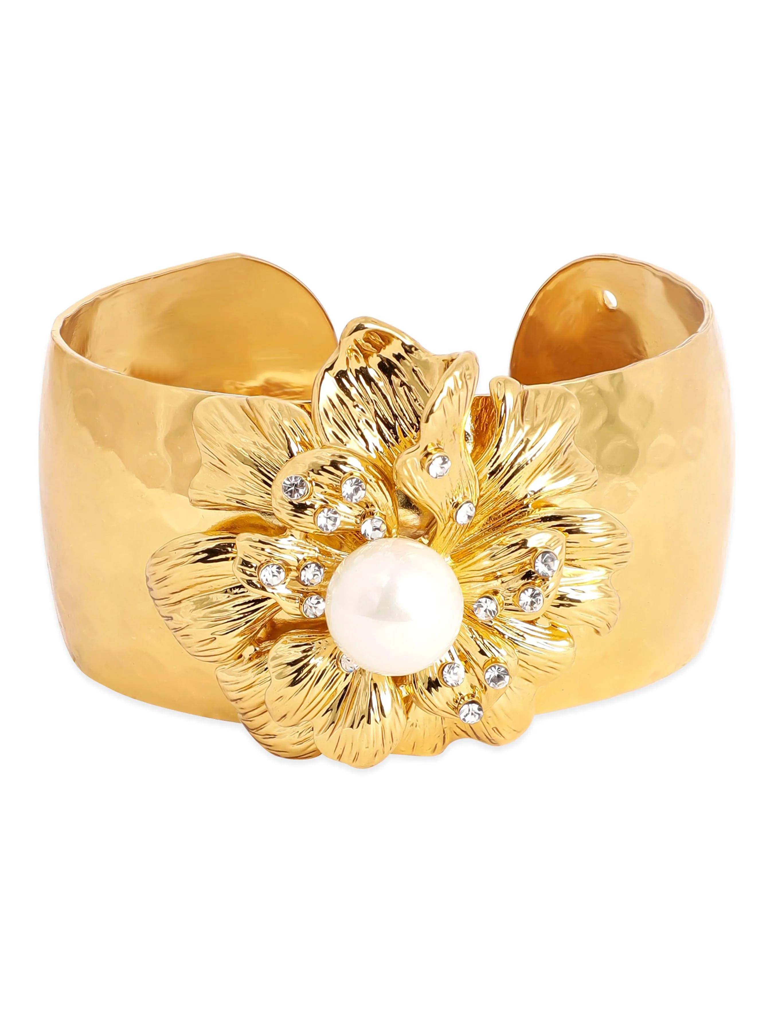 Rubans Voguish 22K Gold plated Zirconia studded Floral motif pearl studded Adjustable bracelet