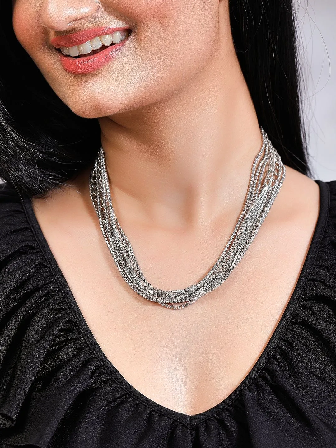 Rubans Voguish Zircon Studded Handcrafted Multi Layered Necklace