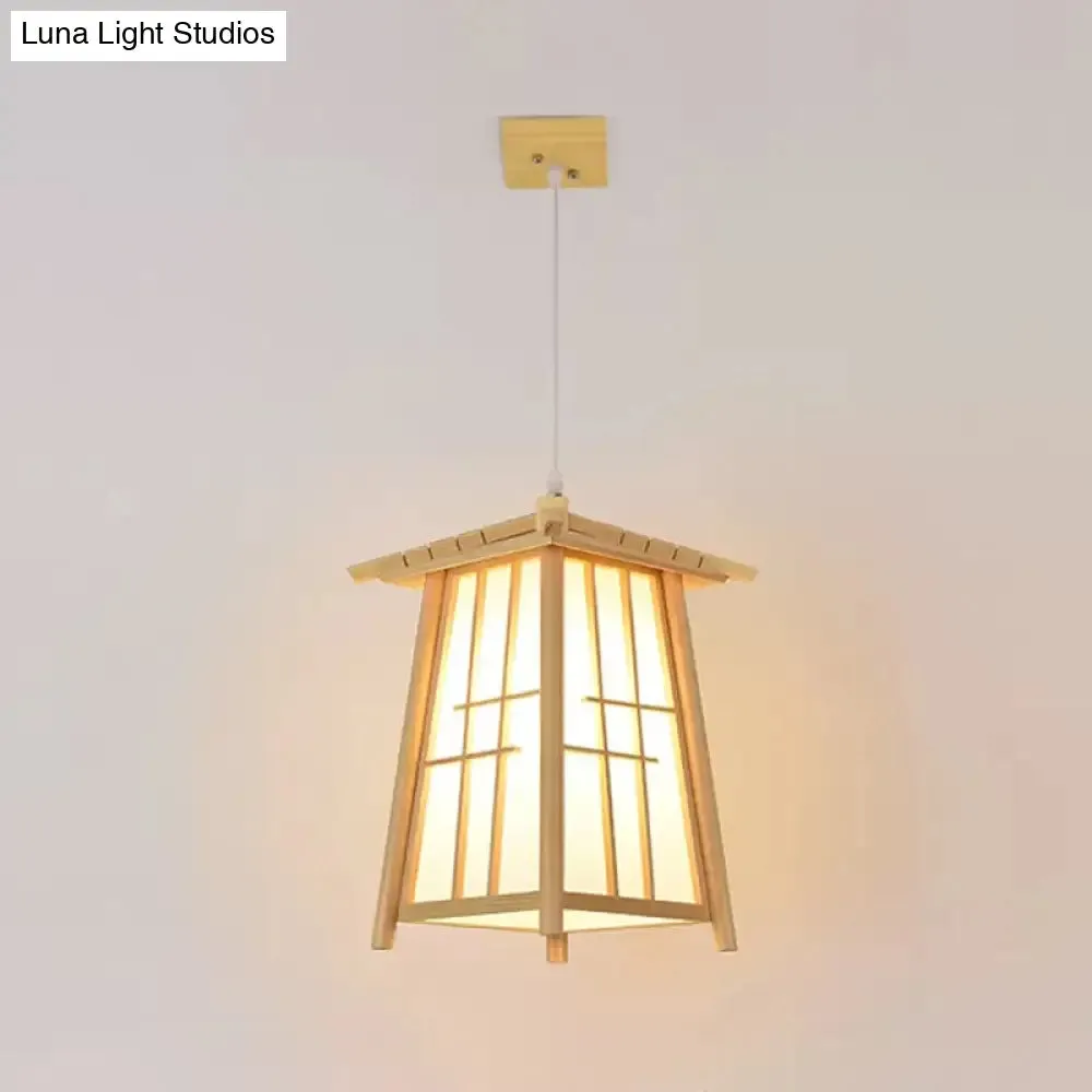 Rustic House Shaped Pendant Lighting: Bamboo Tearoom Ceiling Light in Brown