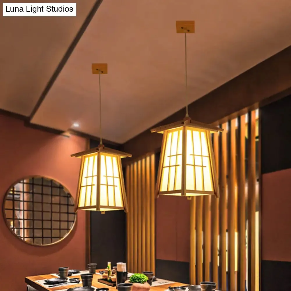 Rustic House Shaped Pendant Lighting: Bamboo Tearoom Ceiling Light in Brown