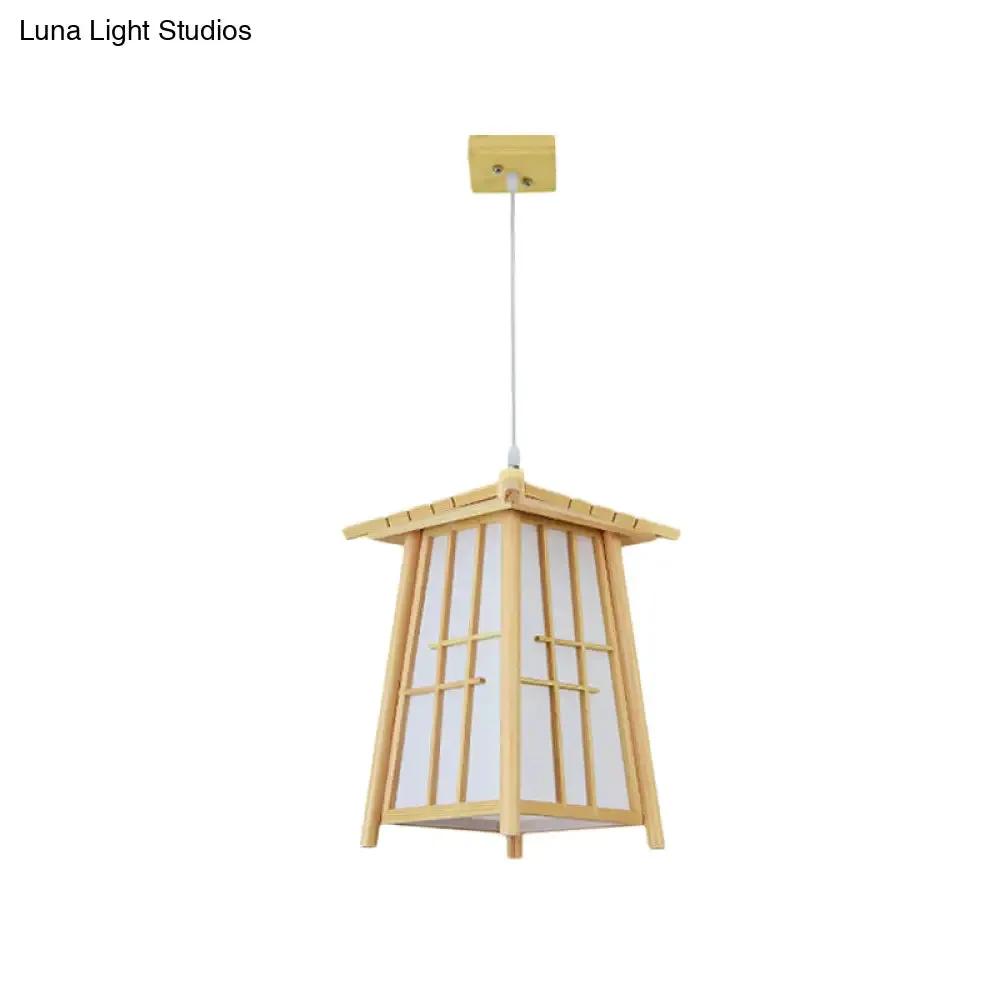 Rustic House Shaped Pendant Lighting: Bamboo Tearoom Ceiling Light in Brown