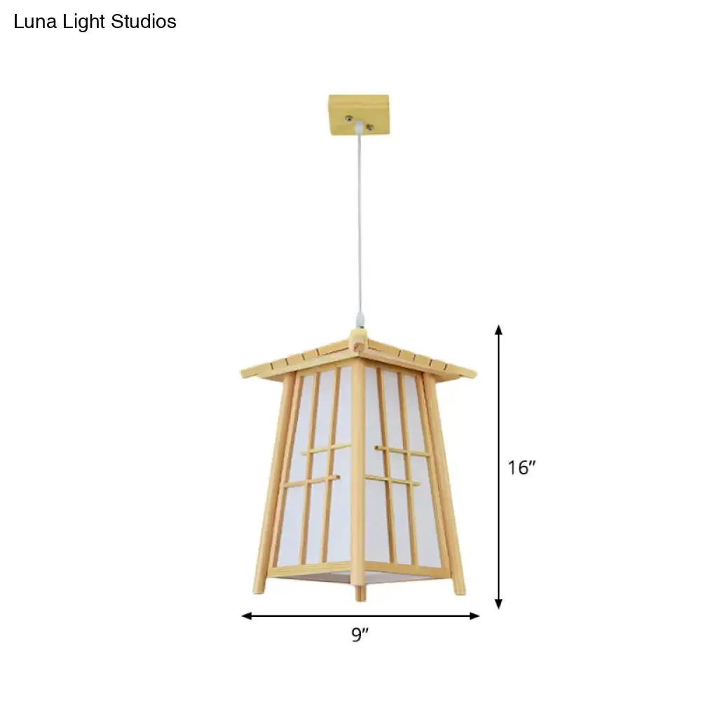 Rustic House Shaped Pendant Lighting: Bamboo Tearoom Ceiling Light in Brown