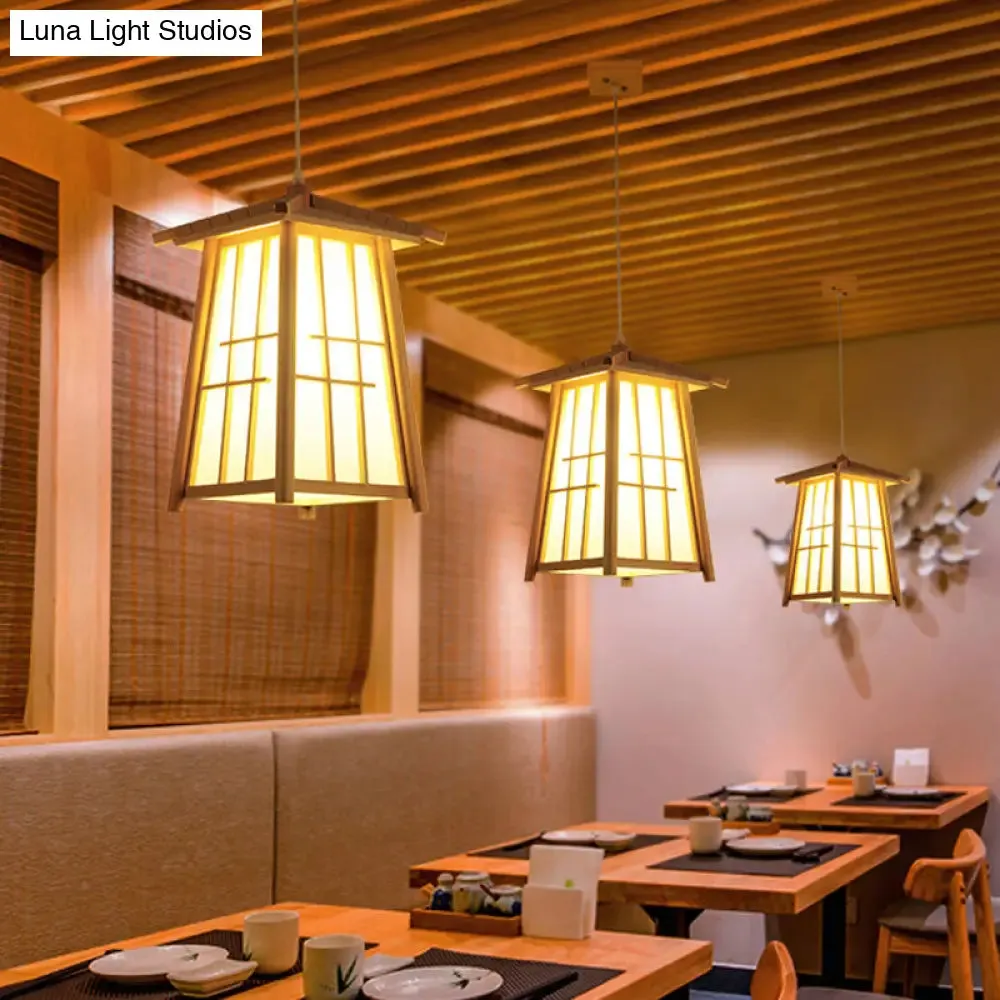 Rustic House Shaped Pendant Lighting: Bamboo Tearoom Ceiling Light in Brown