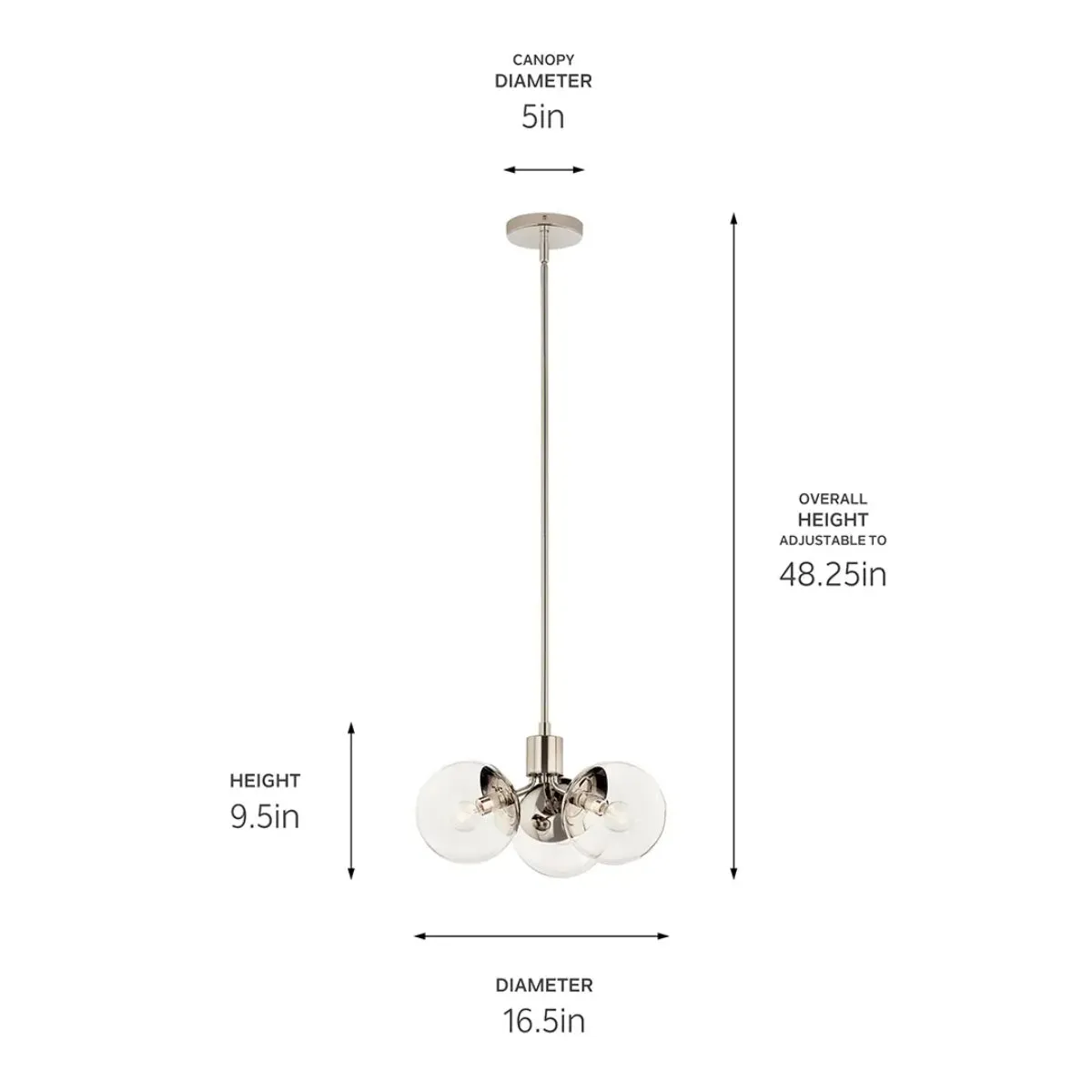 Silvarious 17" 3-Light Convertible Pendant Light with Clear Glass, Polished Nickel Finish