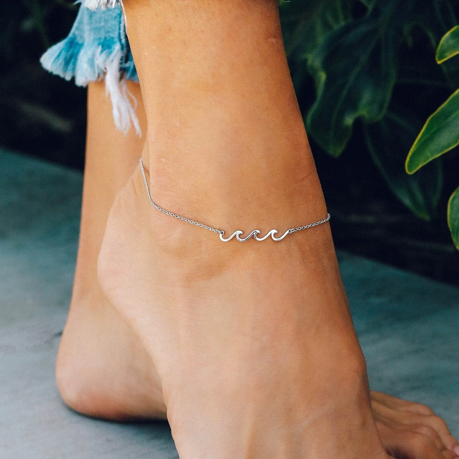 Silver Delicate Wave Anklet