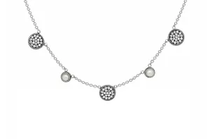 Silver Disc & Pearl Charms Adjustable Choker Necklace