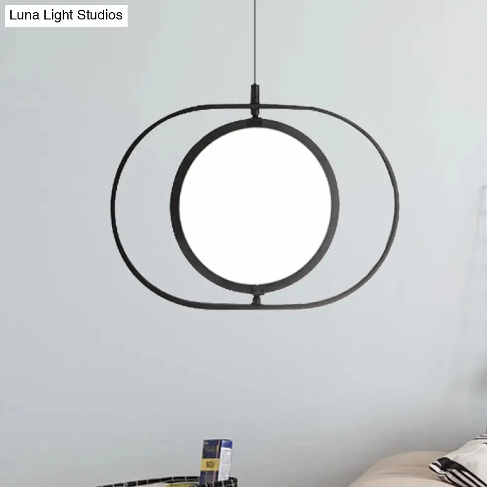 Simplicity Metal LED Black Pendant Light - Oval Suspension Ceiling Fixture: Horizontal/Vertical