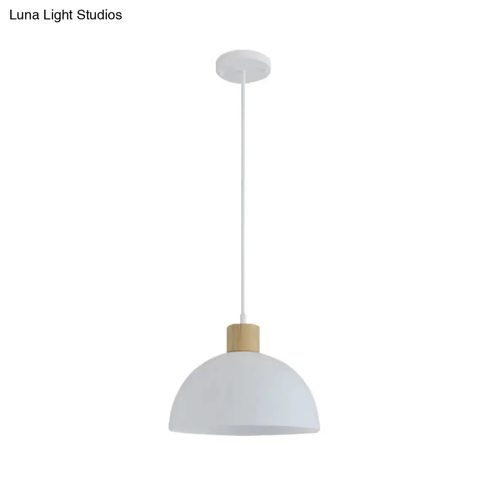 Simplicity Single White Acrylic Bowl Pendant Light with Wood Cap - Hanging Suspension Light