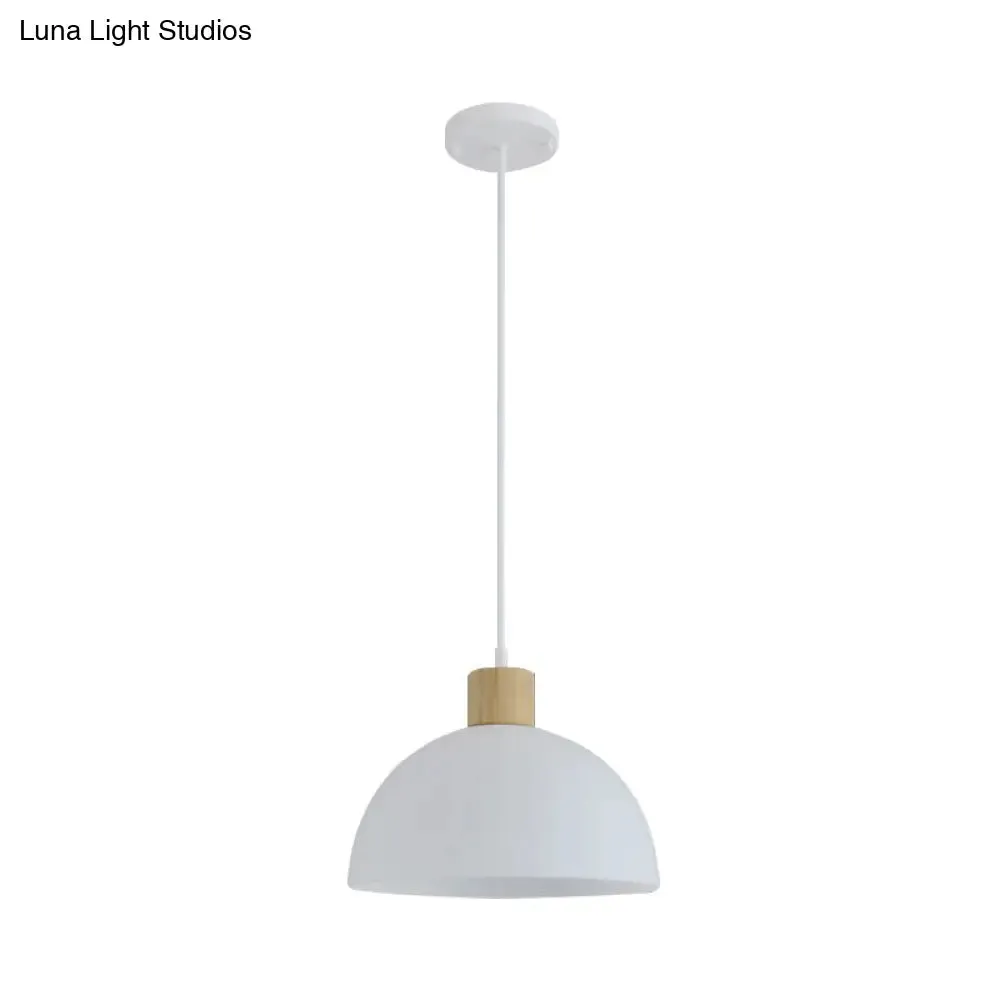 Simplicity Single White Acrylic Bowl Pendant Light with Wood Cap - Hanging Suspension Light