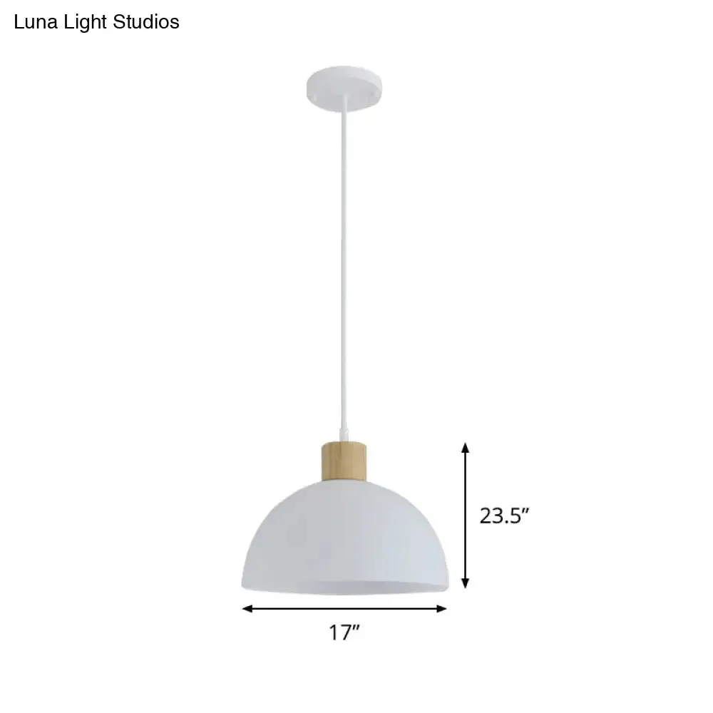 Simplicity Single White Acrylic Bowl Pendant Light with Wood Cap - Hanging Suspension Light