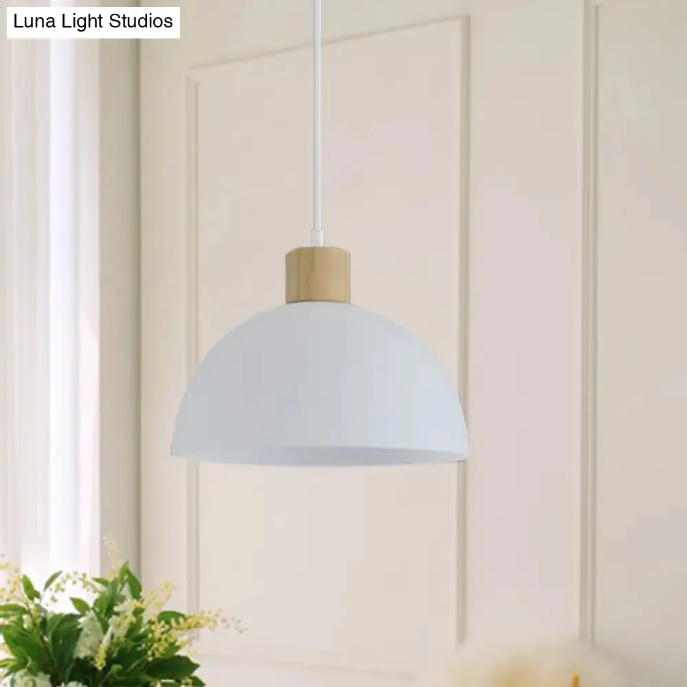 Simplicity Single White Acrylic Bowl Pendant Light with Wood Cap - Hanging Suspension Light