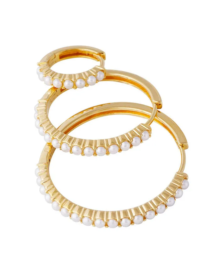 Slim Crystal Pearl Midi Hoops