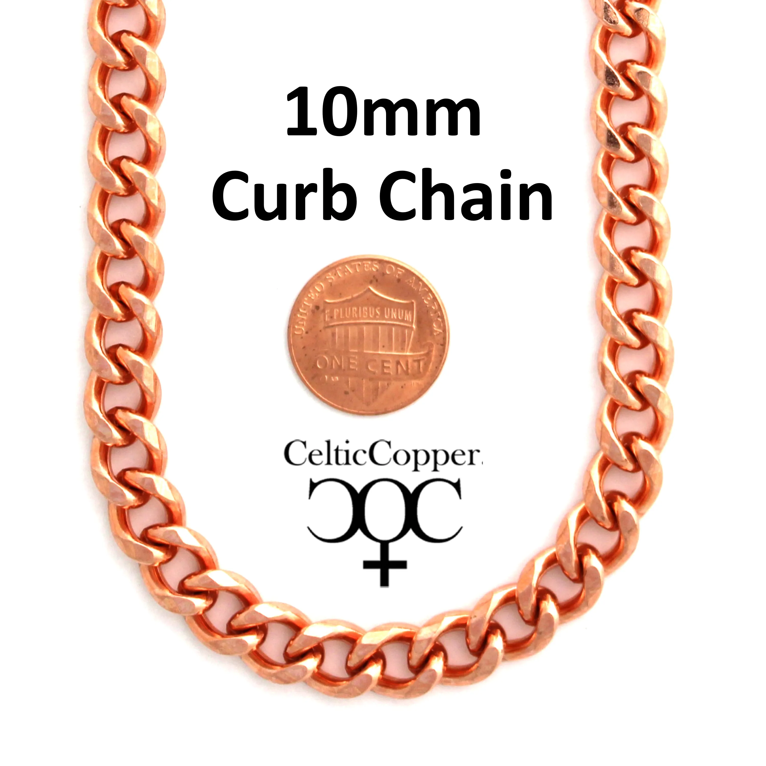 Solid Copper Necklace Chain Heavy Cuban Curb Chain Necklace NC76 Rugged 10mm Solid Copper Curb Chain Necklace 18 Inch Chain