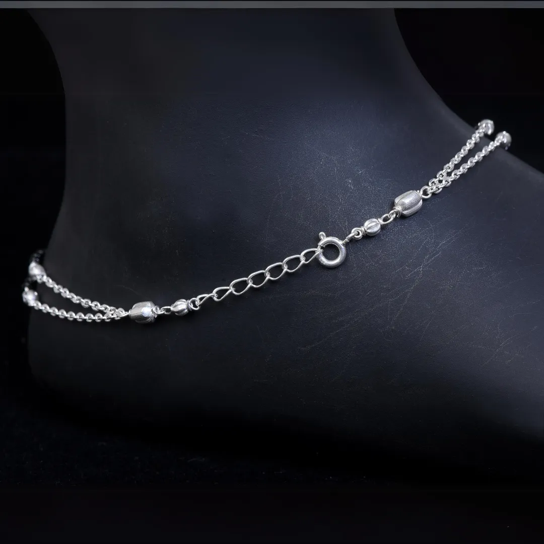 Sophisticated Chic: Sterling Silver Chain Anklet with Black Gemstone Beads - Elevate Your Style