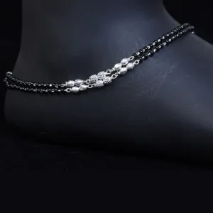 Sophisticated Chic: Sterling Silver Chain Anklet with Black Gemstone Beads - Elevate Your Style