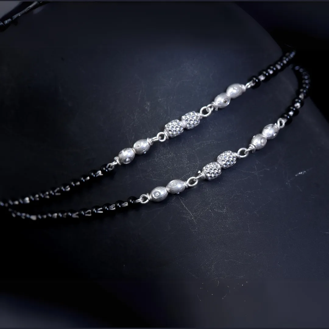 Sophisticated Chic: Sterling Silver Chain Anklet with Black Gemstone Beads - Elevate Your Style