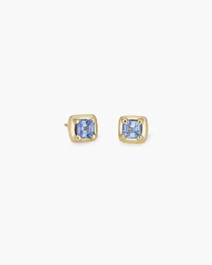 Square Studs Pair in 14K / Blue Sapphire