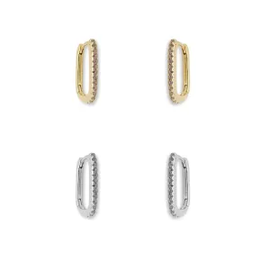 Sterling & Gold Filled Small Pave Rectangle Hoop Huggies