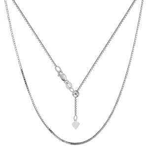 Sterling Silver Rhodium Plated Adjustable Box Chain Necklace, 0.8mm, 22"