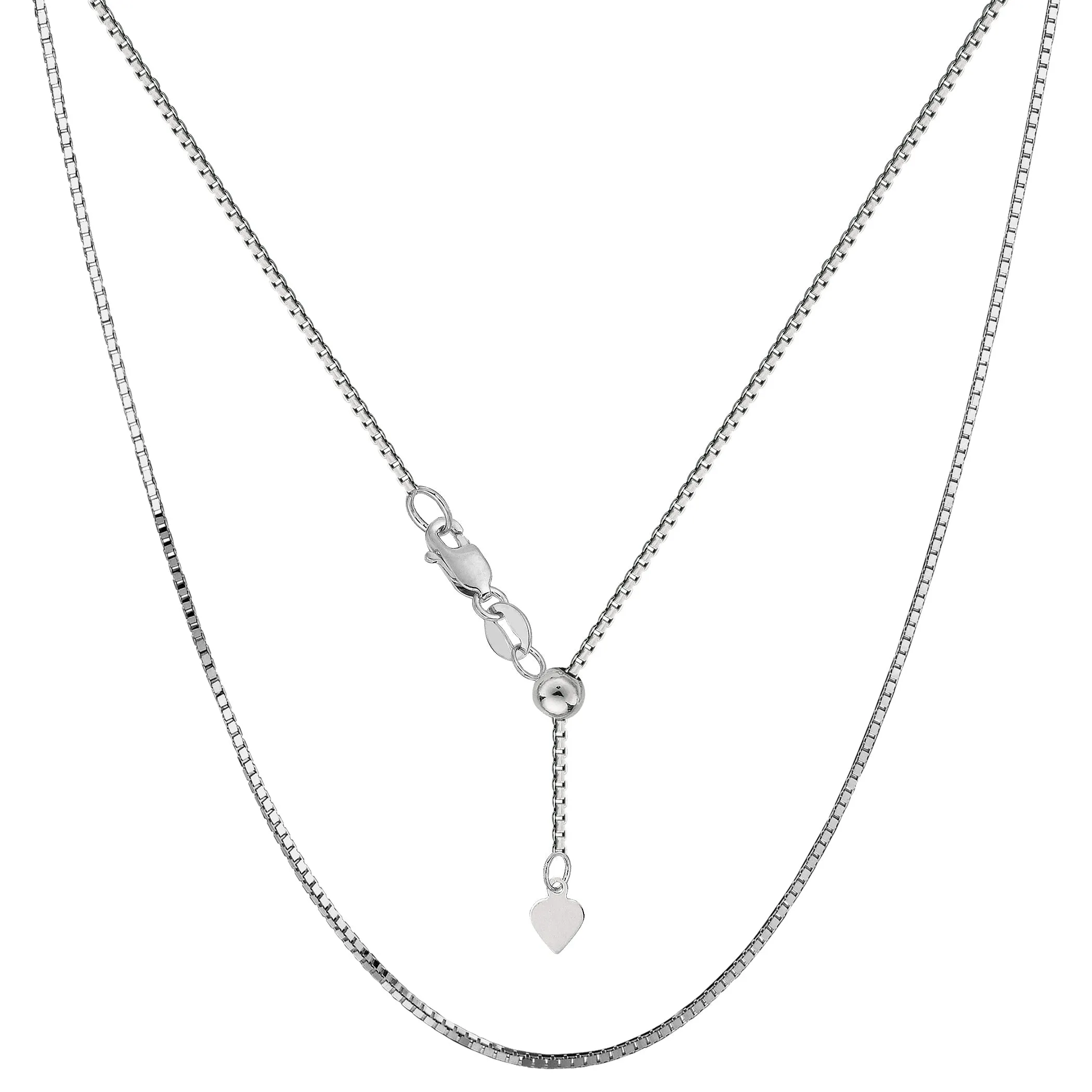 Sterling Silver Rhodium Plated Adjustable Box Chain Necklace, 0.8mm, 22"