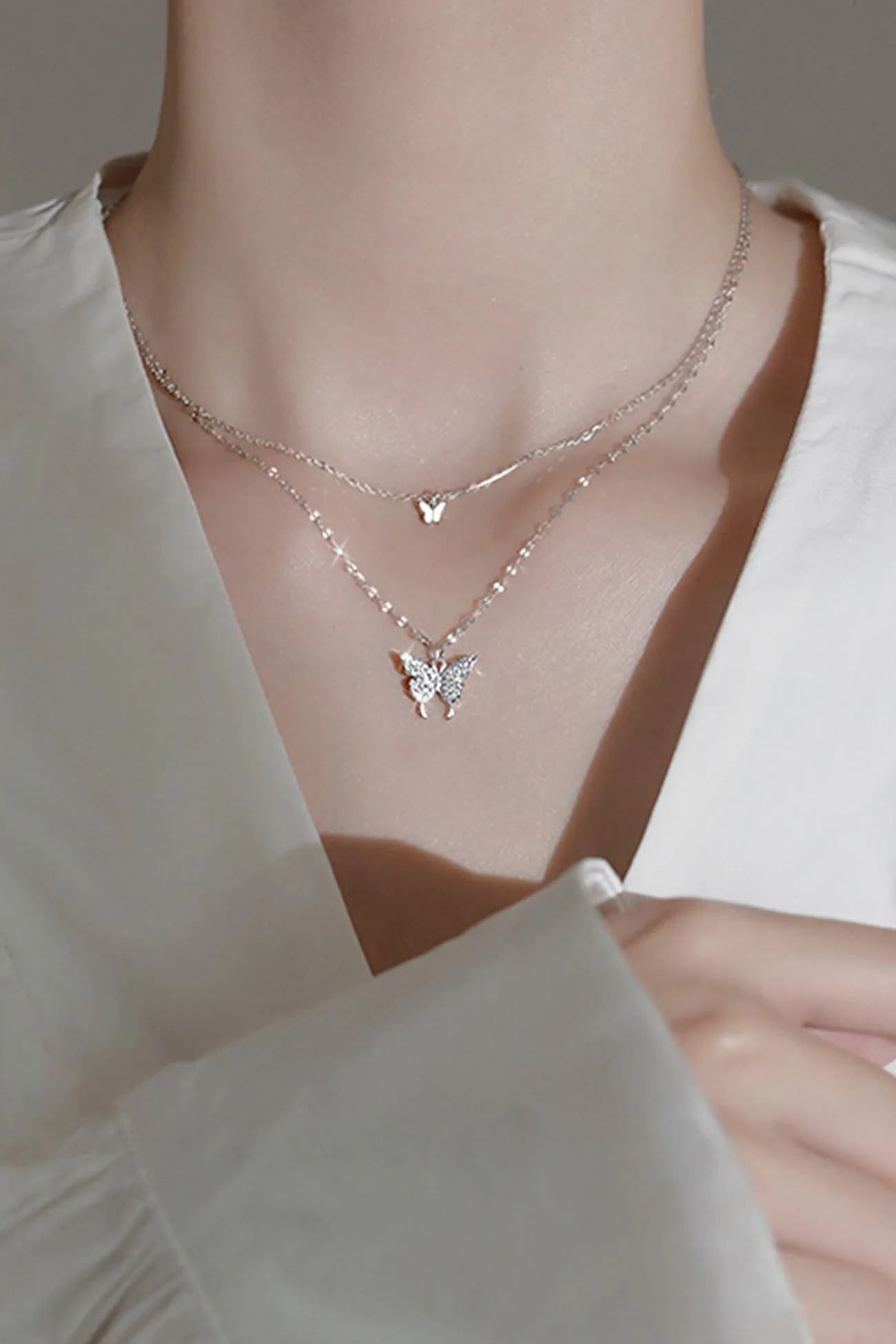 TastyHottie - Pure Silver Double Layer Butterfly Necklace