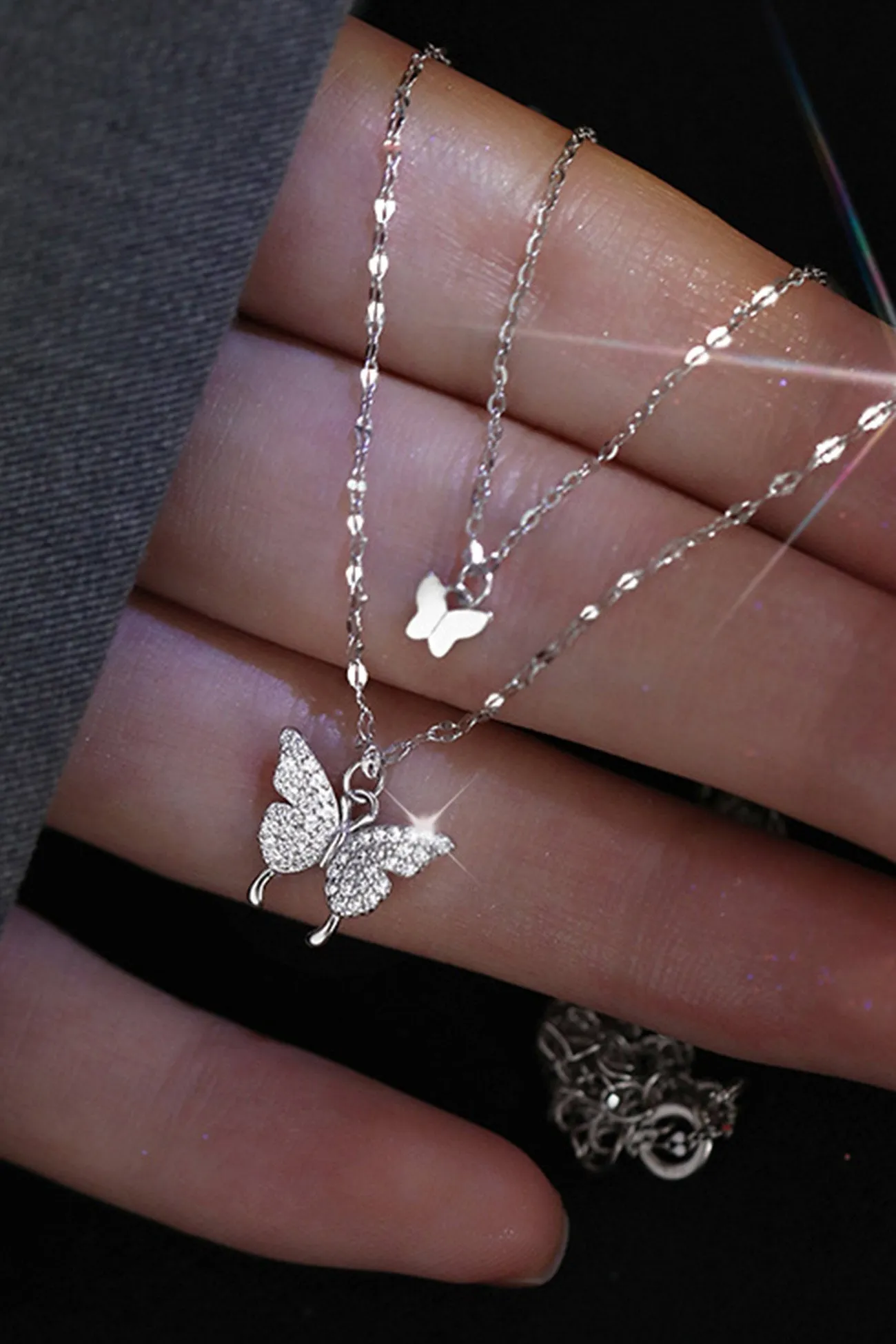 TastyHottie - Pure Silver Double Layer Butterfly Necklace