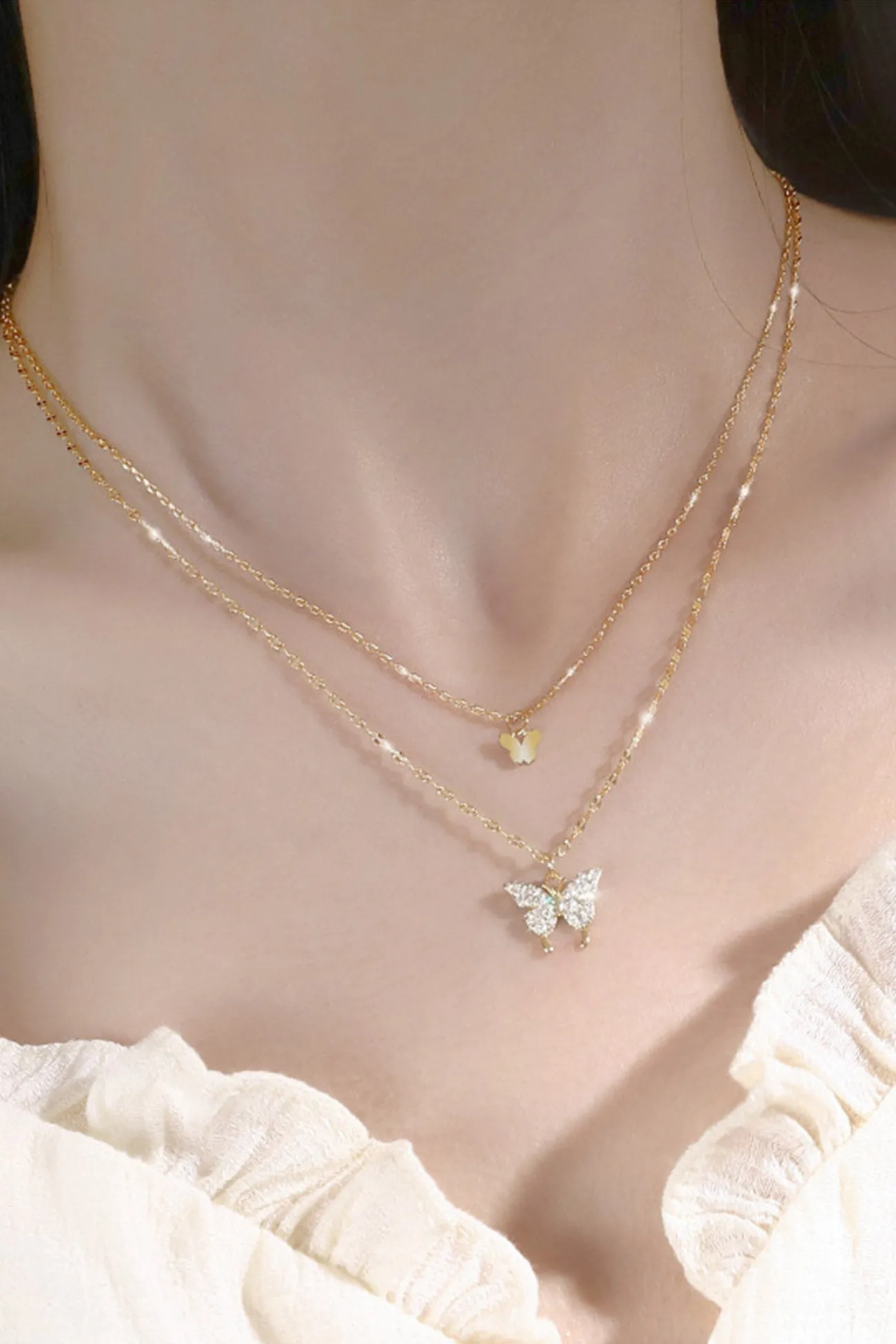 TastyHottie - Pure Silver Double Layer Butterfly Necklace