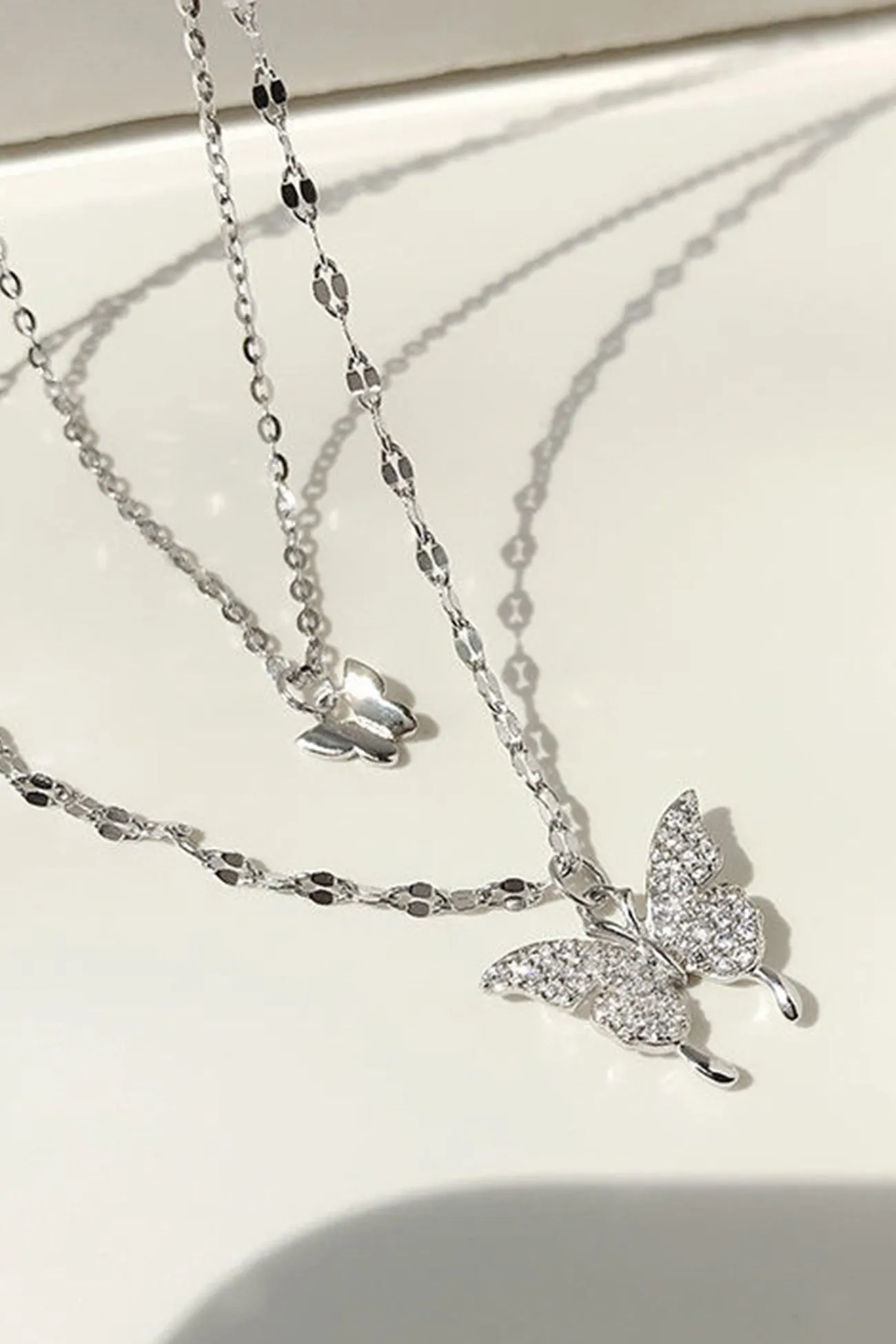 TastyHottie - Pure Silver Double Layer Butterfly Necklace