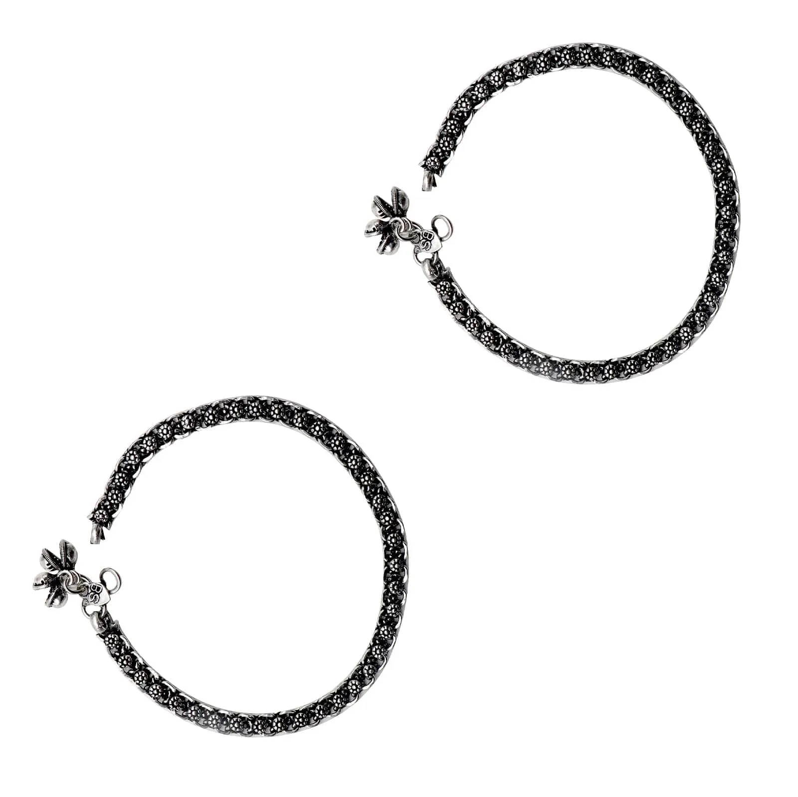 Teejh Heena Linked Silver Oxidized Anklets For Women