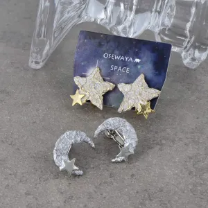 Textured Celestial Clip On Earrings