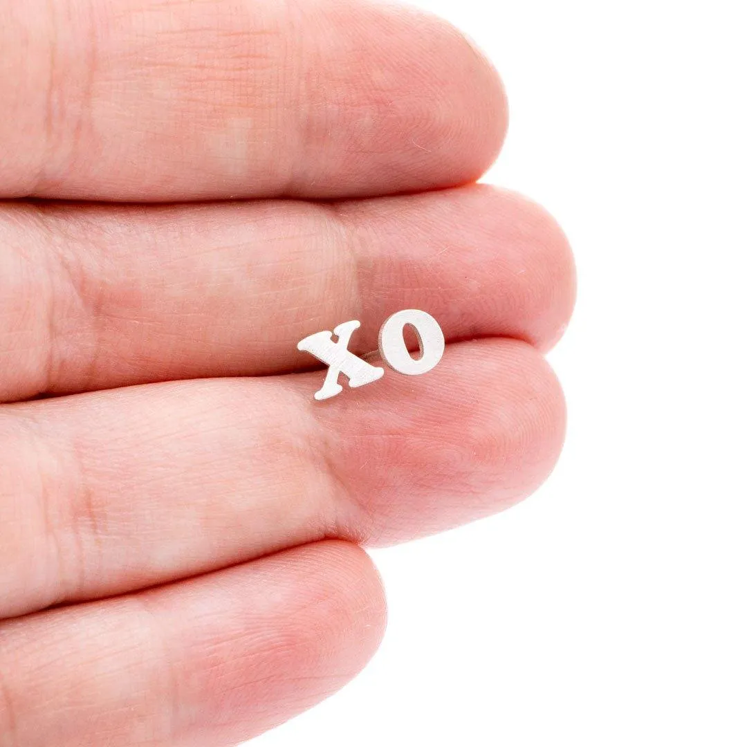 Tiny XO Hugs & Kisses Sterling Silver Stud Earrings, Ready to Ship