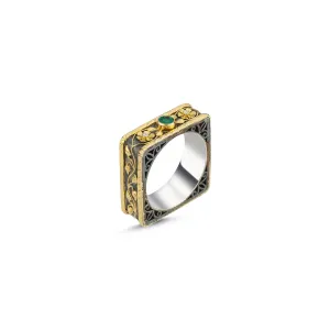 VALLETTA PRIMROSE TENDRIL SQUARE EMERALD RING