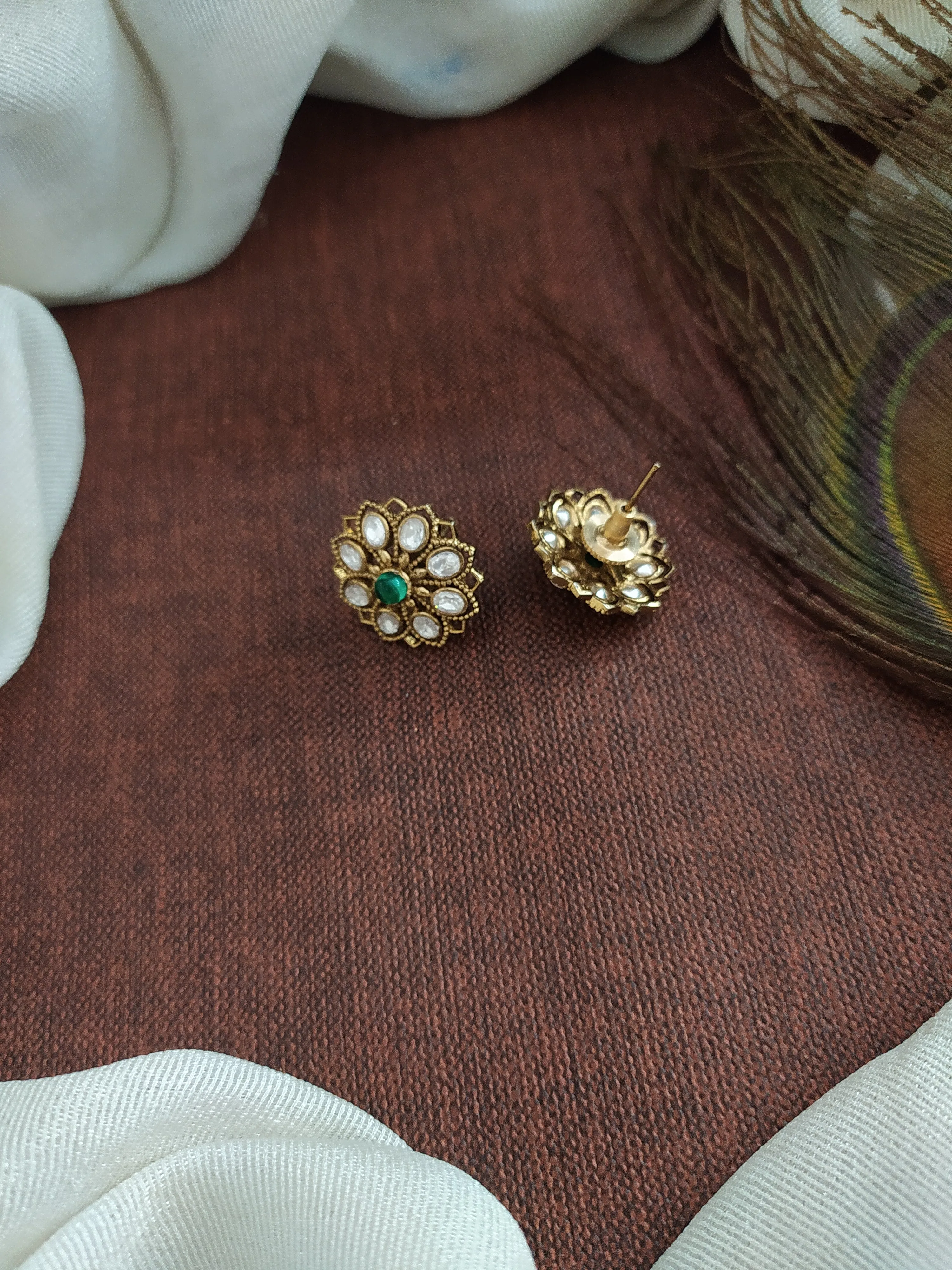 Victorian Diamond Moissanite Polki Stud Earrings