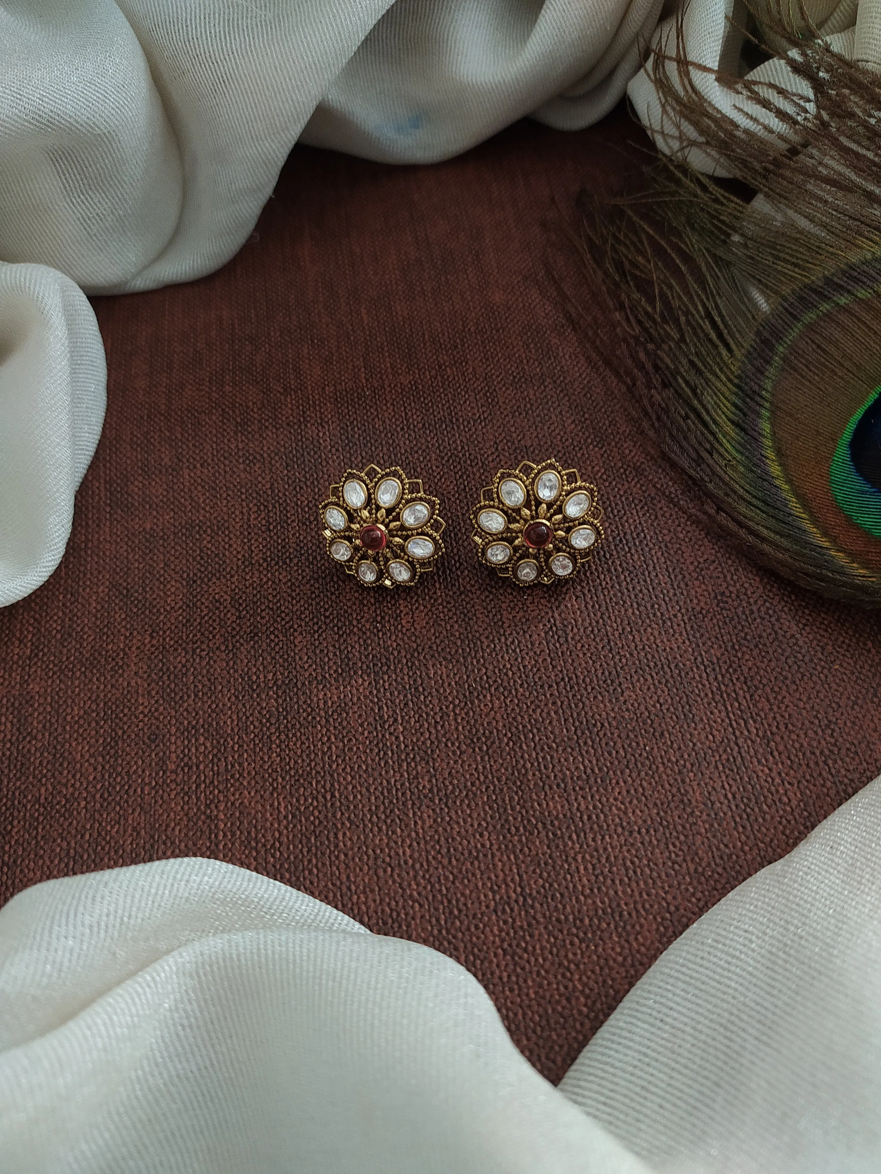 Victorian Diamond Moissanite Polki Stud Earrings