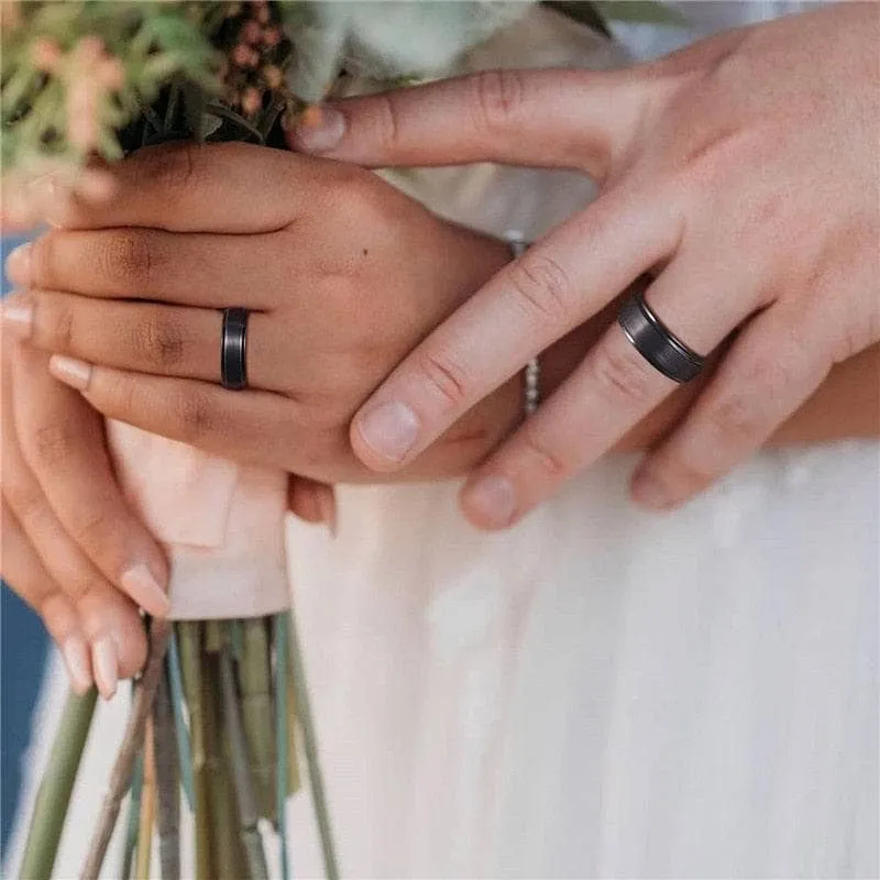 Vintage Black Brushed Tungsten Carbide Wedding Band