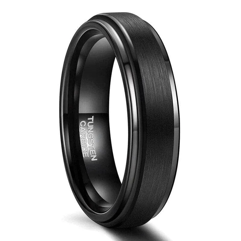 Vintage Black Brushed Tungsten Carbide Wedding Band