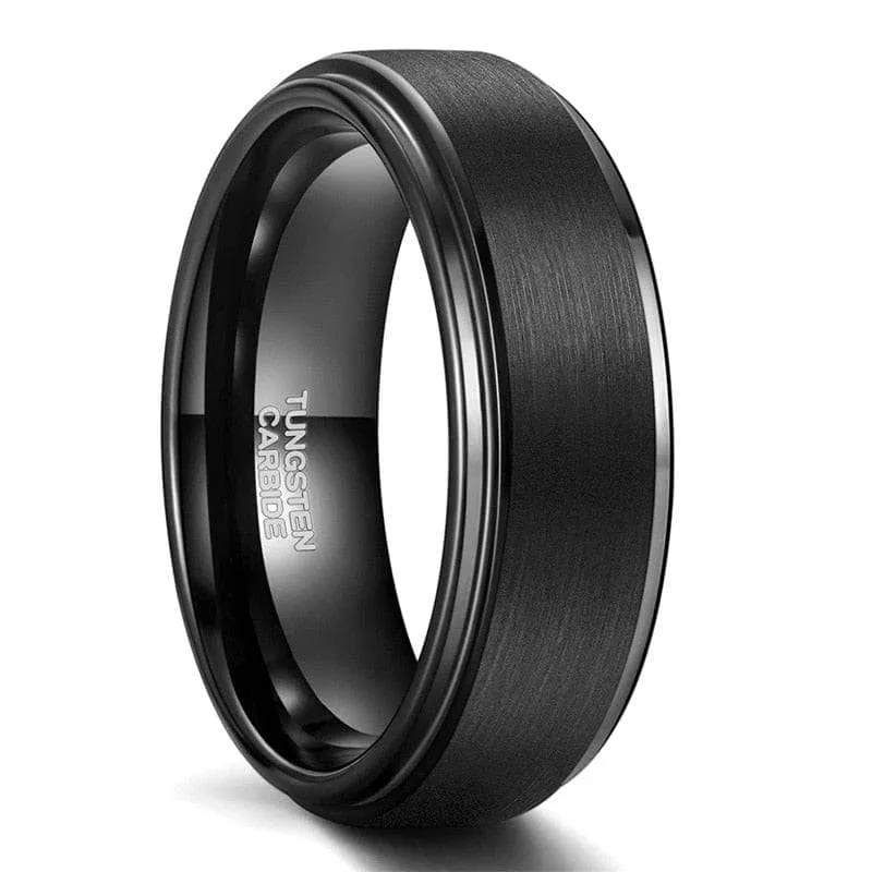 Vintage Black Brushed Tungsten Carbide Wedding Band