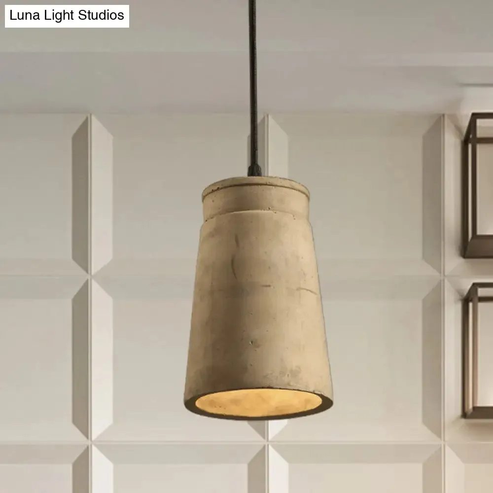 Vintage Cement Pendant Light: Grey Cylinder Hanging Ceiling Lamp with 1 Bulb for Dining Room