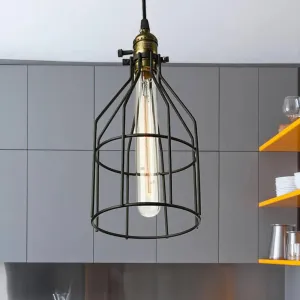 Vintage Style Wire Cage Pendant Lamp | 1-Light Ceiling Pendant Light in Black for Kitchen