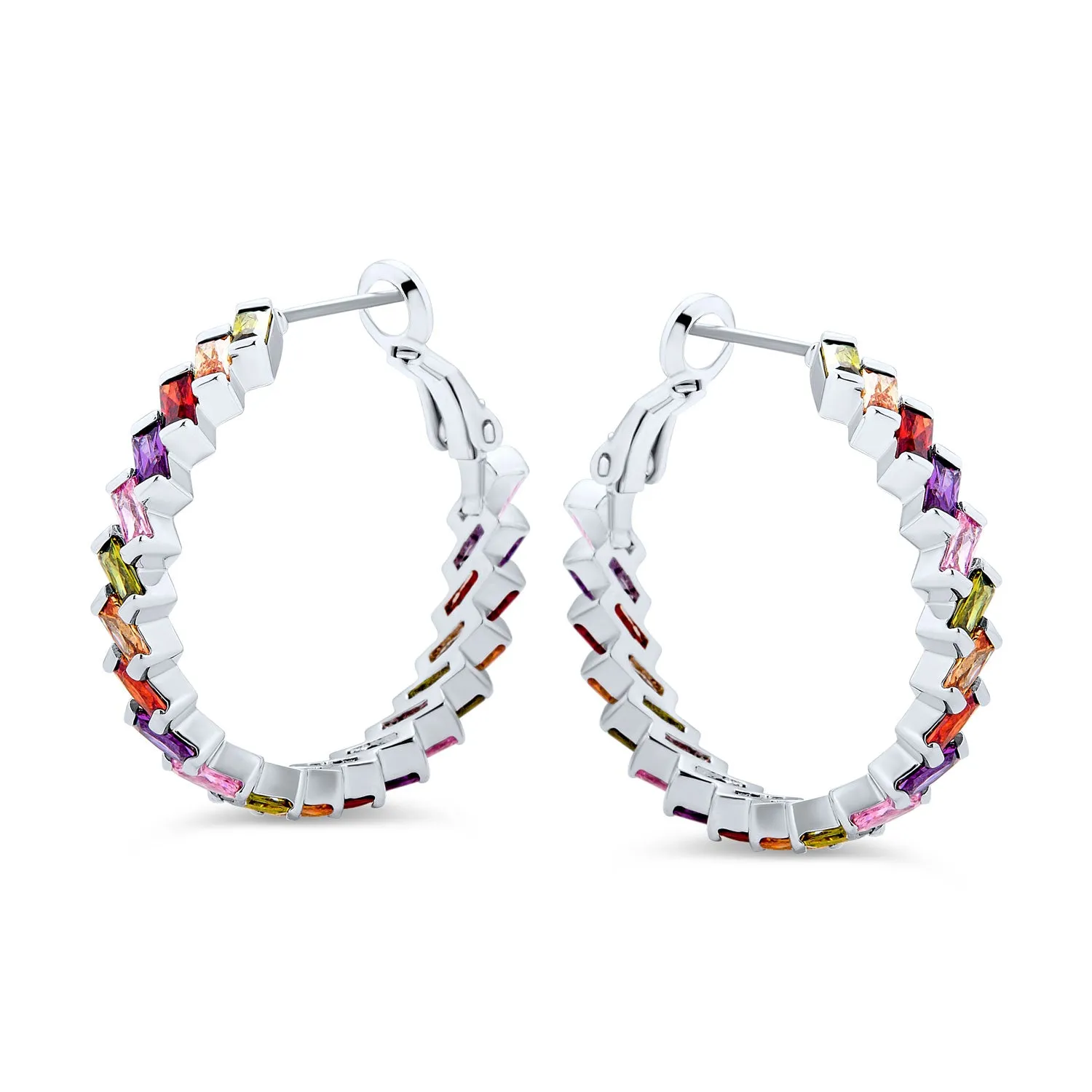 Wedding Bridal CZ Hoop Earrings with Pearl GoldSilver Plated 1.25 Inch Diameter