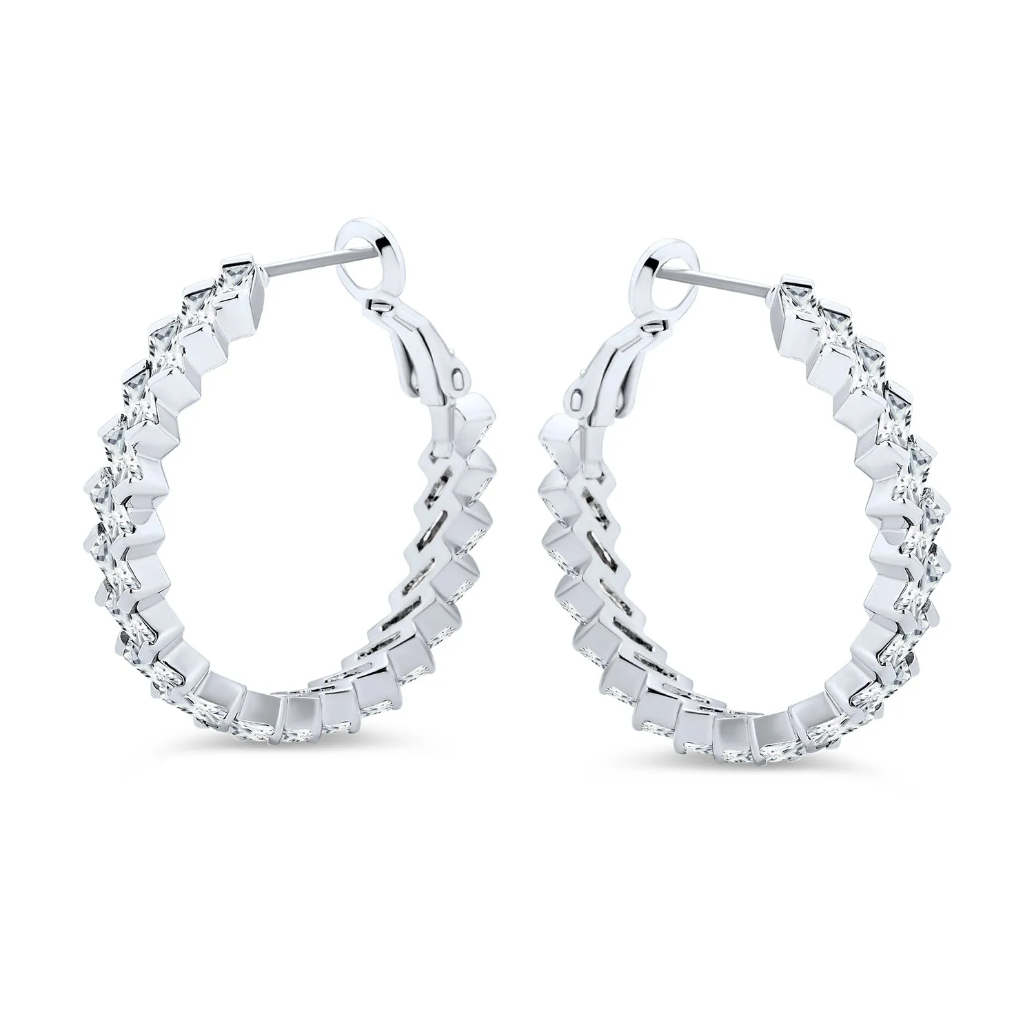 Wedding Bridal CZ Hoop Earrings with Pearl GoldSilver Plated 1.25 Inch Diameter