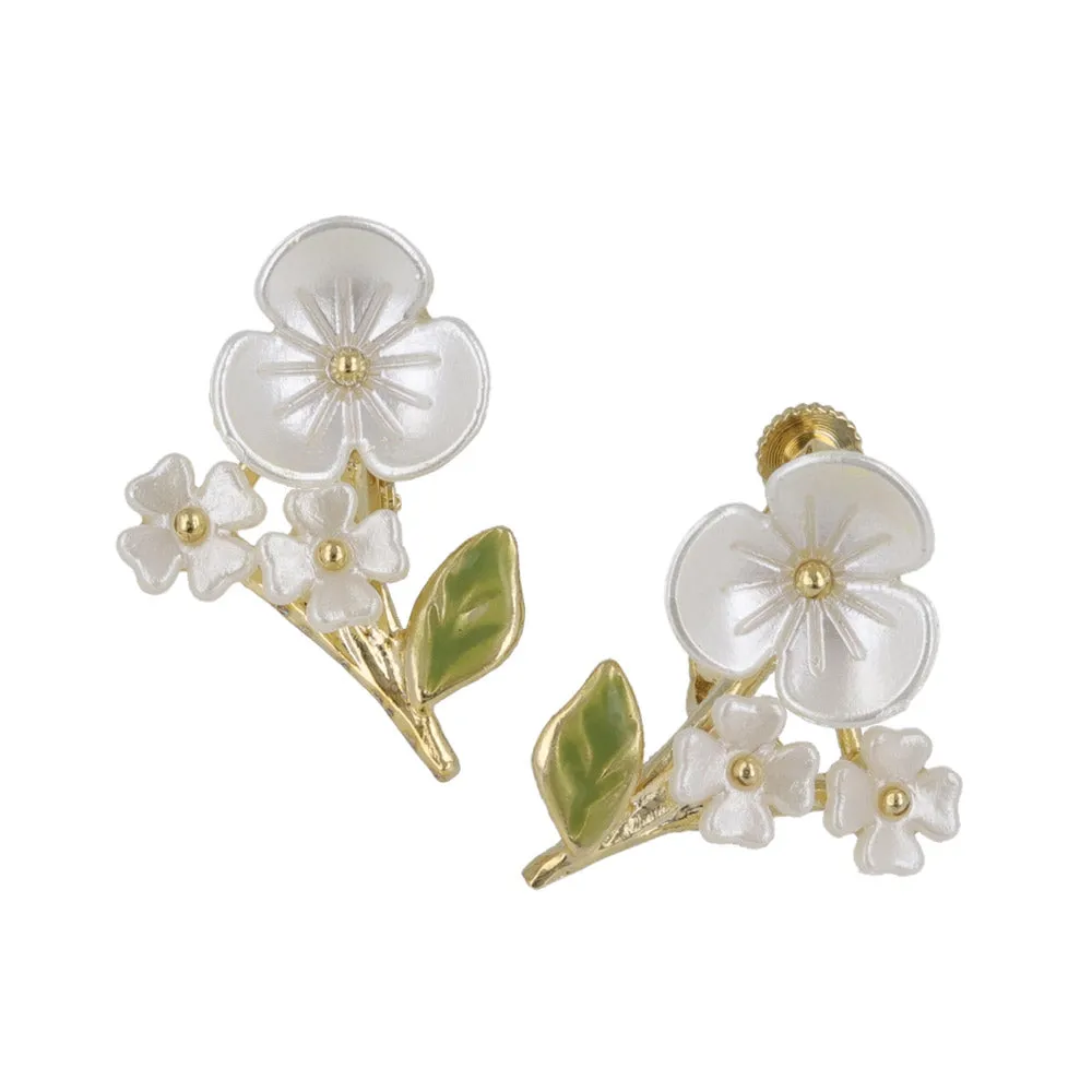 White Flower Clip On Earrings