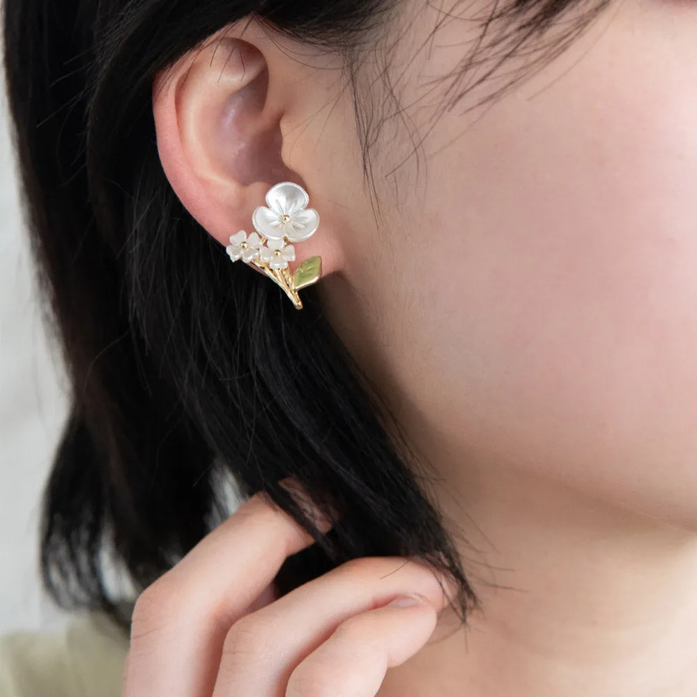 White Flower Clip On Earrings