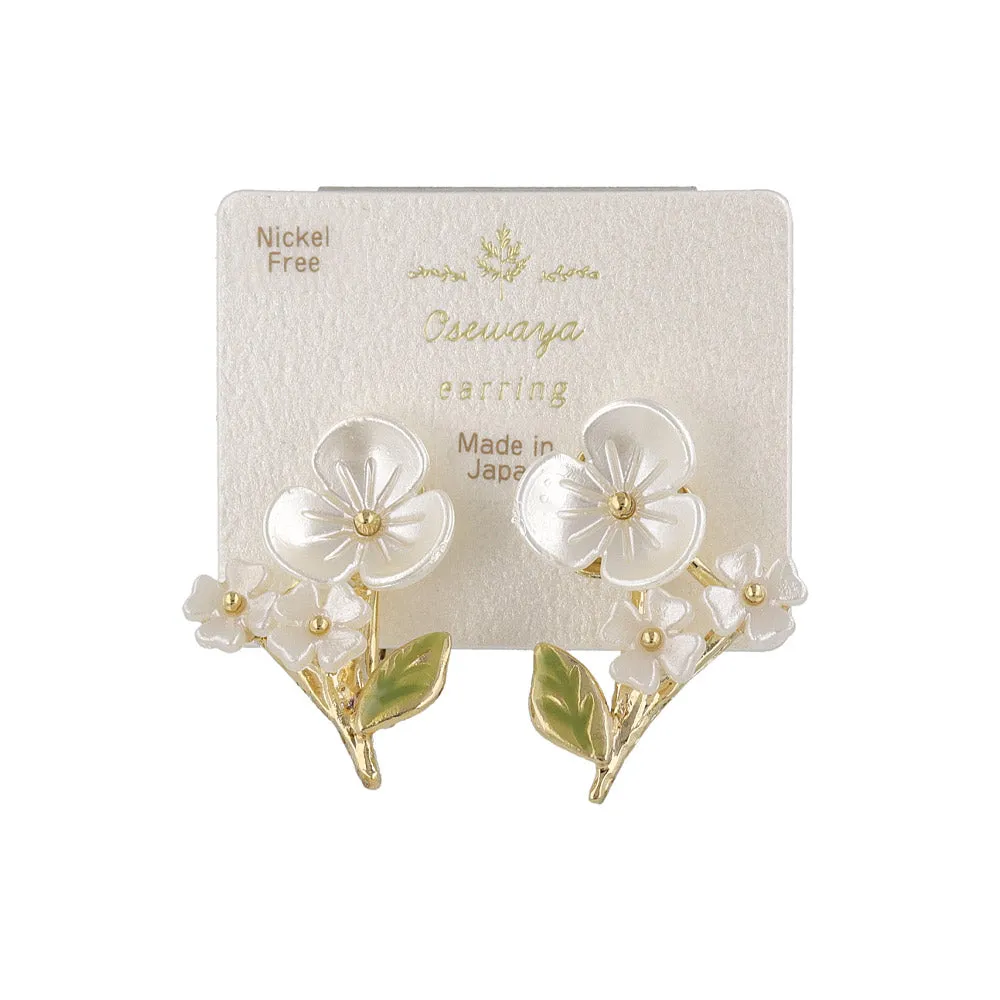 White Flower Clip On Earrings