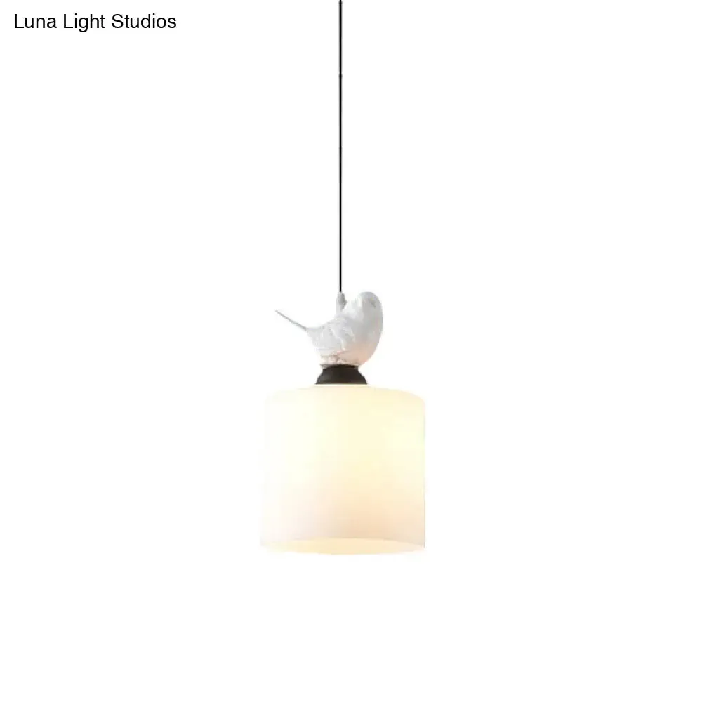 White Glass Cylinder Pendant Light: Simple Style Hanging Lamp with 1 Light Kit