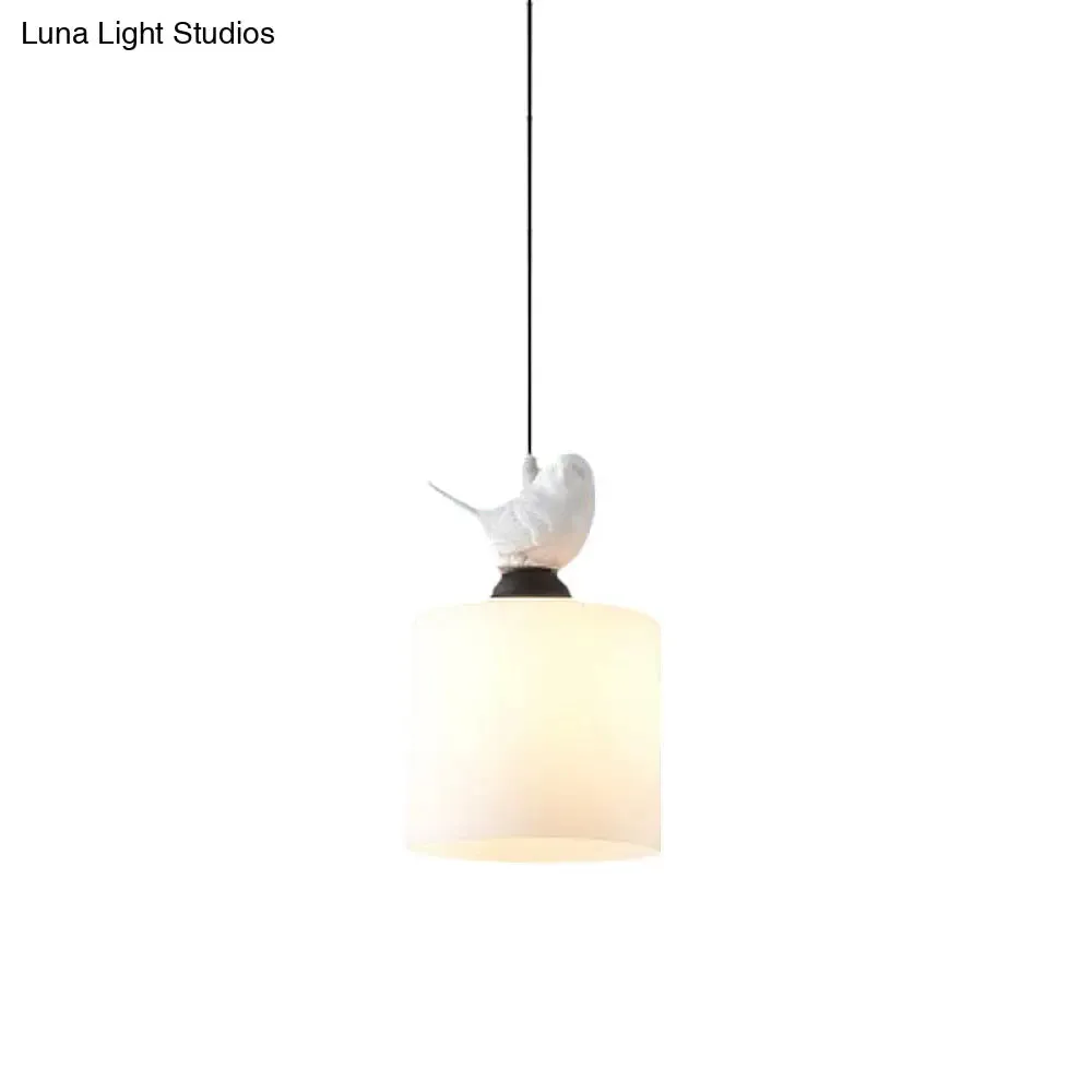 White Glass Cylinder Pendant Light: Simple Style Hanging Lamp with 1 Light Kit