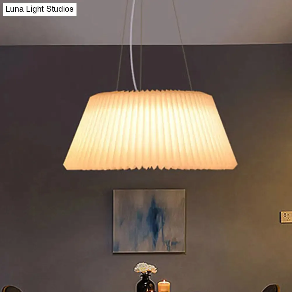 White Plastic Barrel Ceiling Pendant Lamp - Modern 1 Light Restaurant Pendant, 18"/22.5" Wide